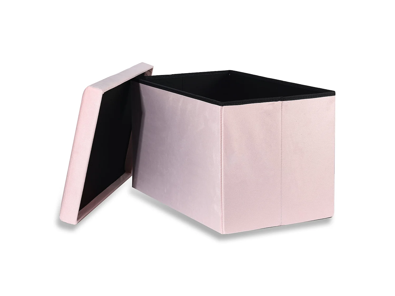 Pouf coffre pliable XL en velours rose 60x38x38 cm