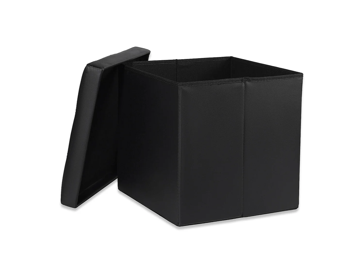 Pouf pliable avec rangement en simili cuir noir 38x38x38 cm