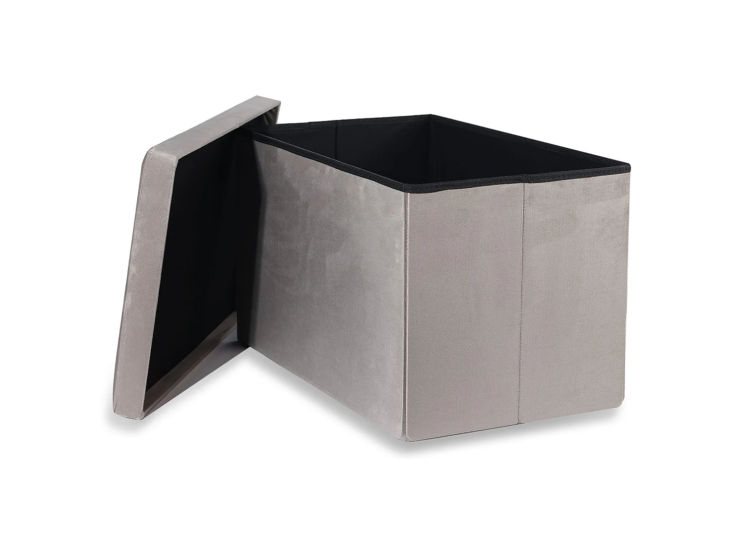 Pouf coffre pliable XL à boutons velours beige 60x38x38 cm
