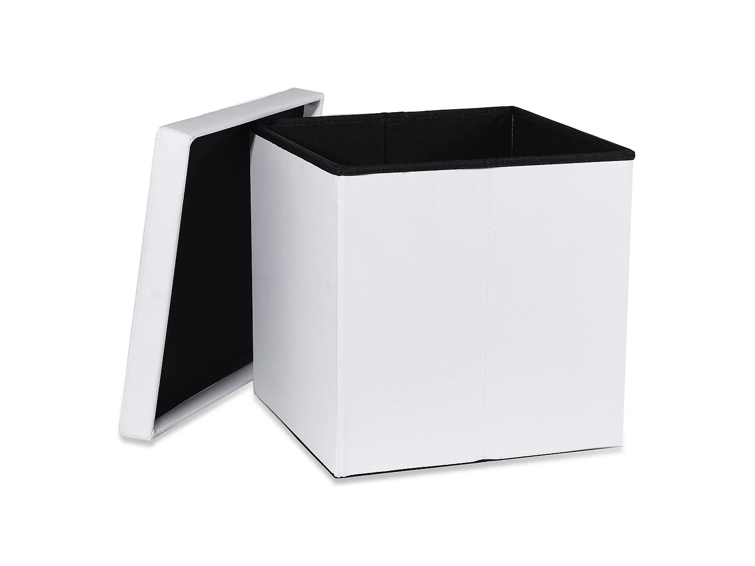 Pouf pliable avec rangement en simili cuir blanc L 38x38x38 cm