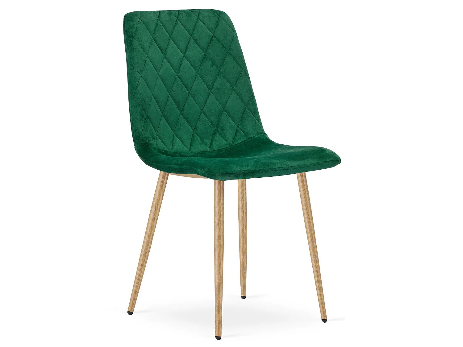 Chaise de salle à manger et cuisine en velours vert foncé pieds effet bois TURIN x 3