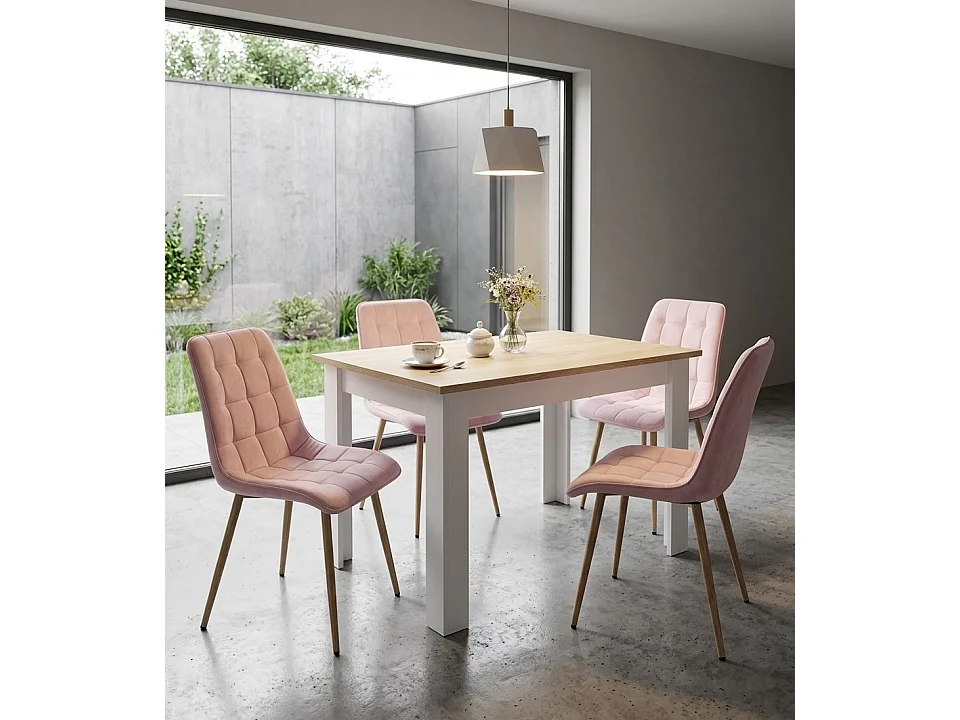Chaise de salle à manger et cuisine en velours rose clair pieds chêne 88x49x60 cm