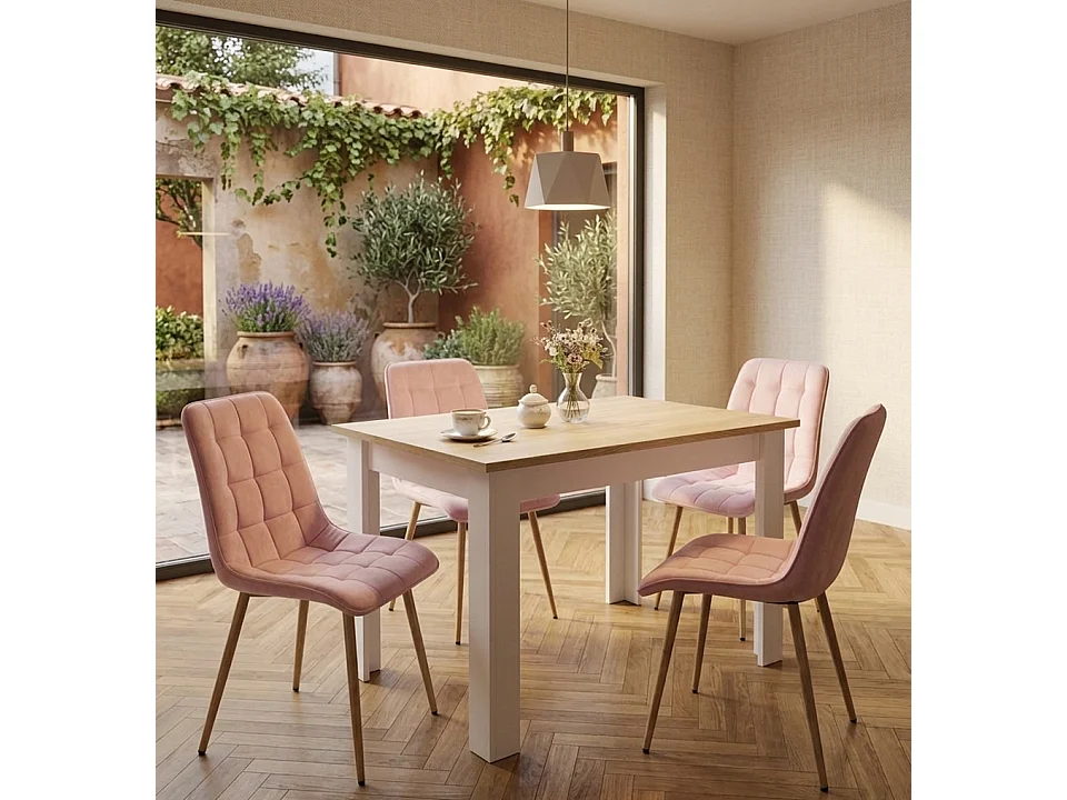 Chaise de salle à manger et cuisine en velours rose clair pieds chêne 88x49x60 cm