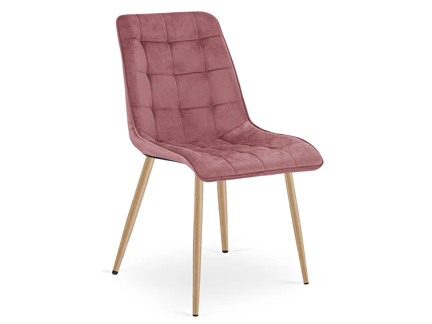 Chaise de salle à manger et cuisine design velours rose foncé pieds chêne x 2
