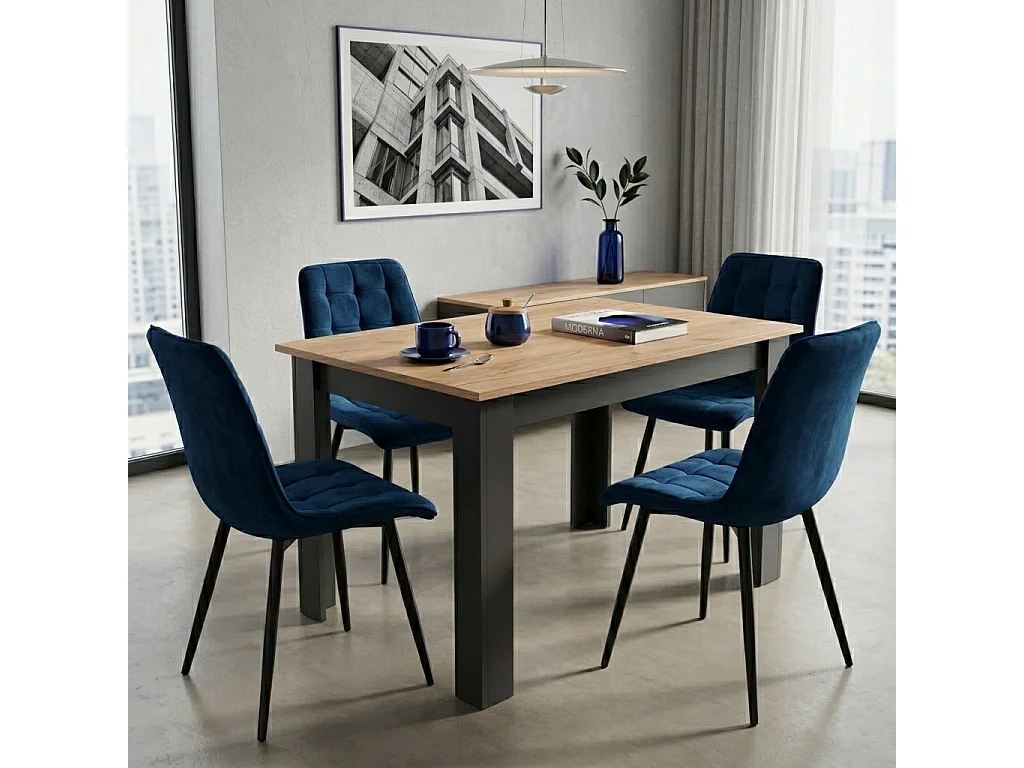 Chaise de salle à manger et cuisine SPLIT en velours bleu marine, pieds noirs 88x49x60 cm