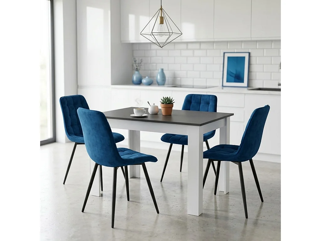 Chaise de salle à manger et cuisine SPLIT en velours bleu marine, pieds noirs 88x49x60 cm