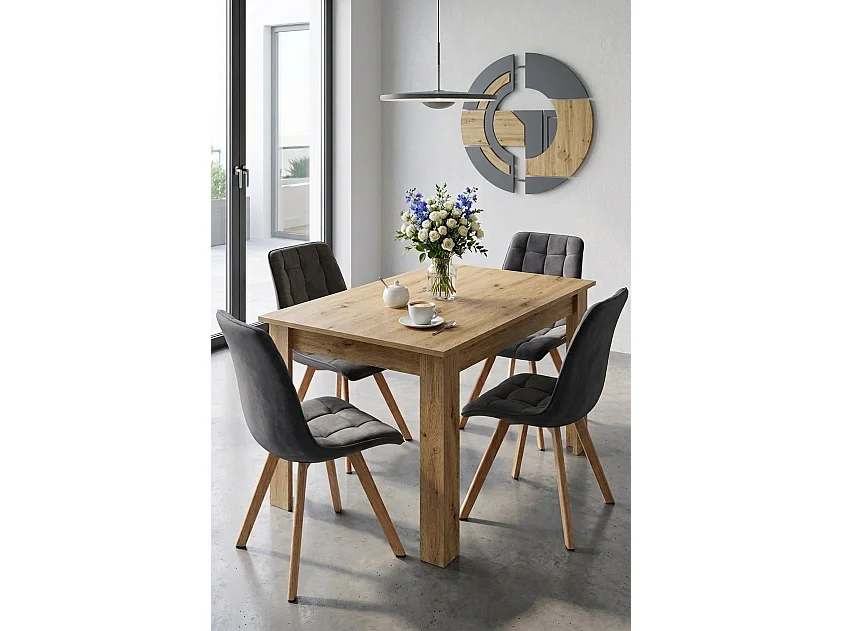 Eetkamerstoel CIEZA fluweel donkergrijs eiken 4x 49x60x87 cm