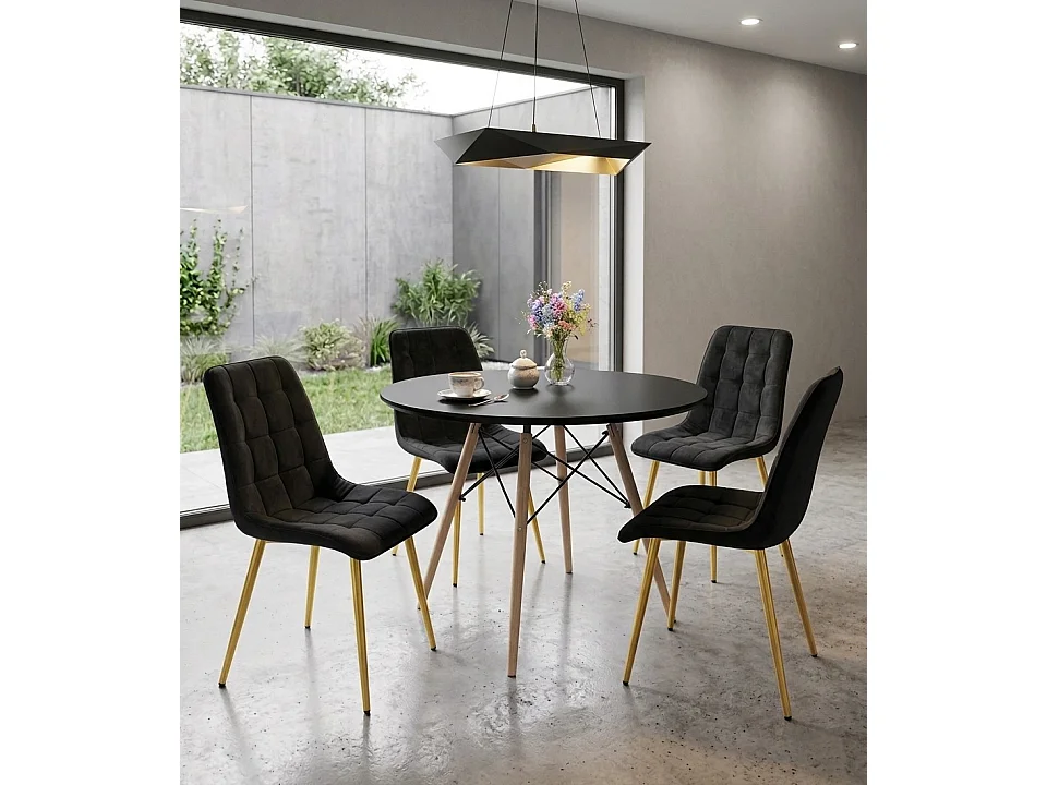 Chaise de salle à manger SPLIT en velours noir, pieds dorés 88x49x60 cm