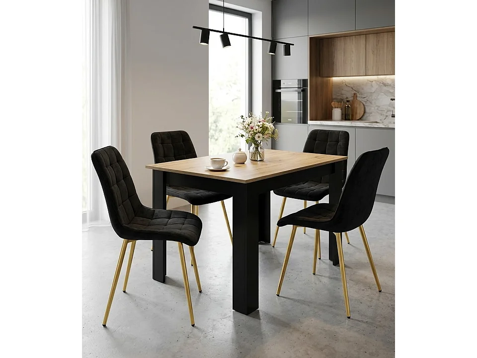 Chaise de salle à manger SPLIT en velours noir, pieds dorés 88x49x60 cm
