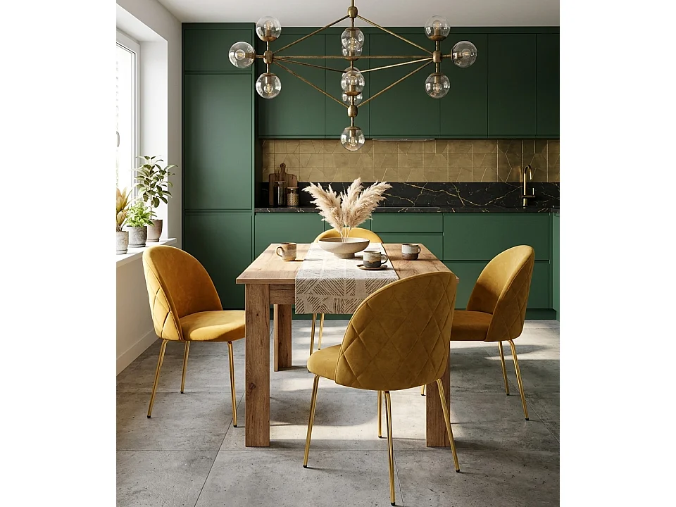 Eetkamerstoel INCA fluweel gouden poten curry 49x55x78 cm