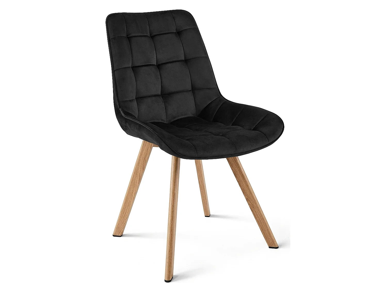 Chaise de salle à manger et cuisine SORIA en velours noir, pieds chêne, 2 pièces