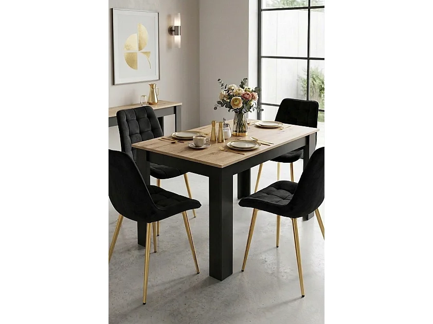 Chaise de salle à manger et cuisine BERA en velours noir, pieds dorés 54x60x88 cm