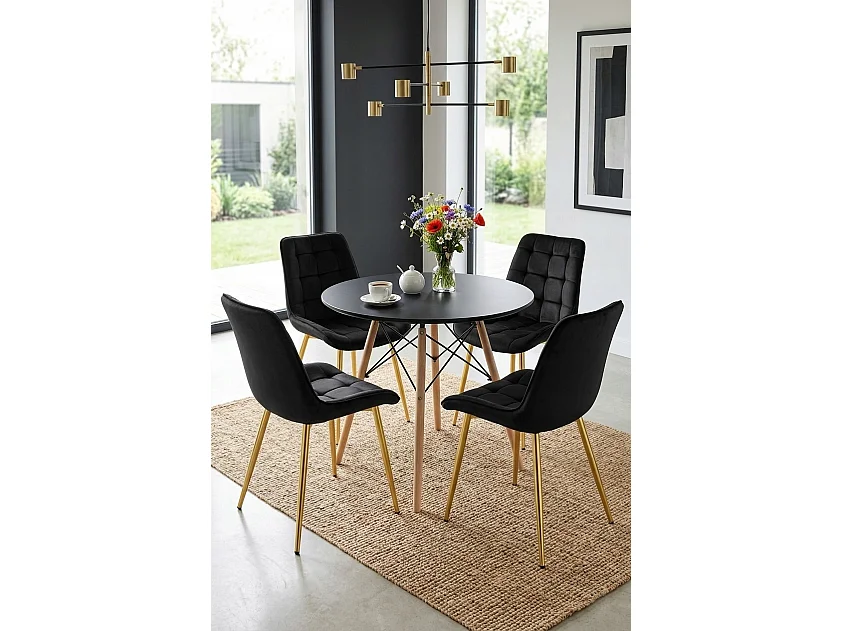 Chaise de salle à manger et cuisine BERA en velours noir, pieds dorés 54x60x88 cm