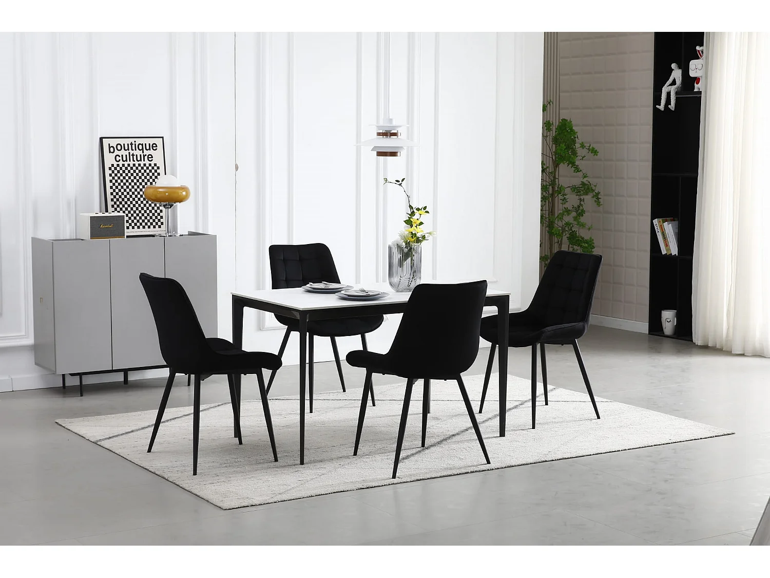 Eetkamerstoel BERA ergonomisch fluweel zwart 88x54x60 cm