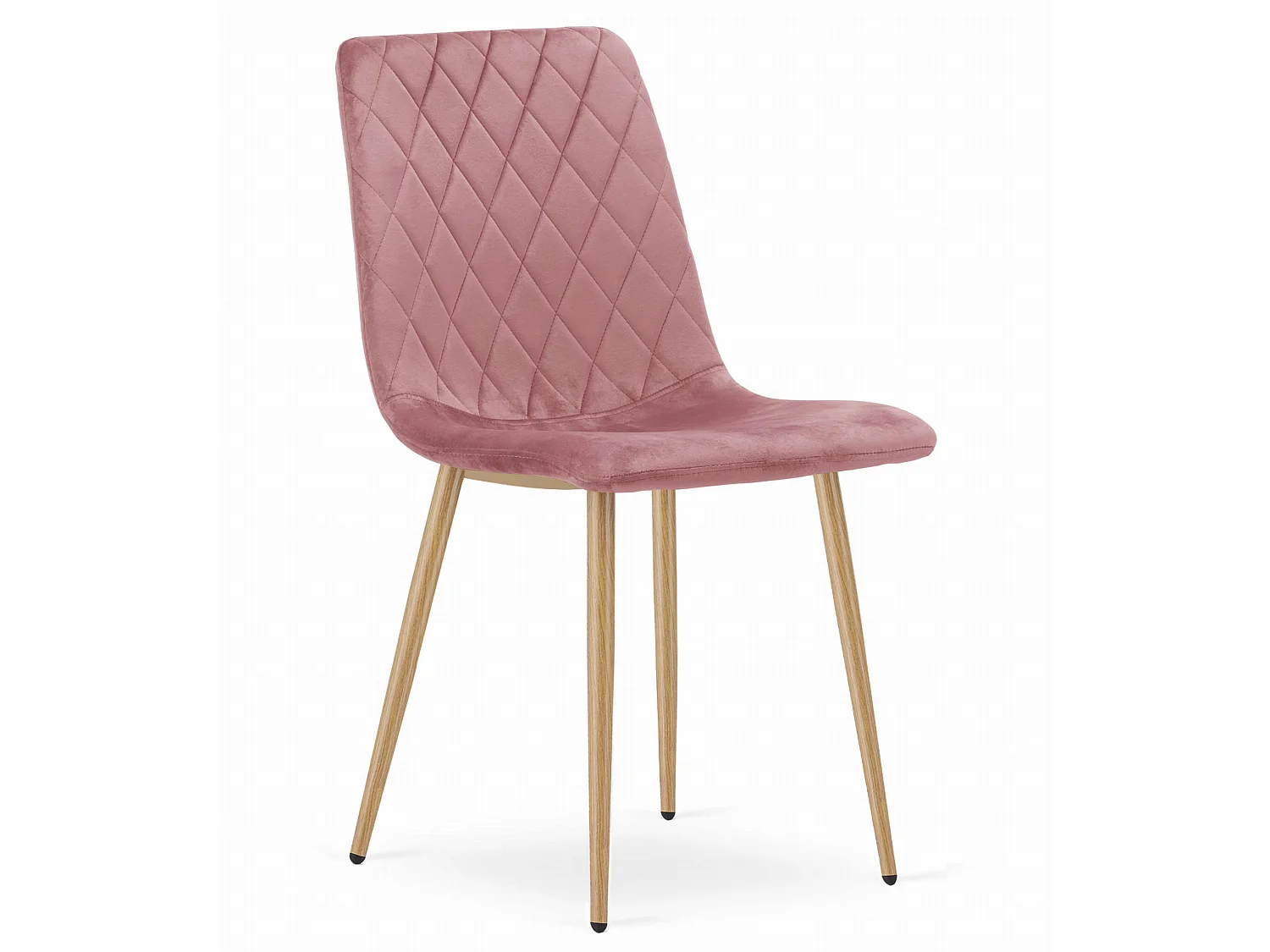 Chaise de salle à manger et cuisine TURIN en velours rose, pieds couleur bois x4