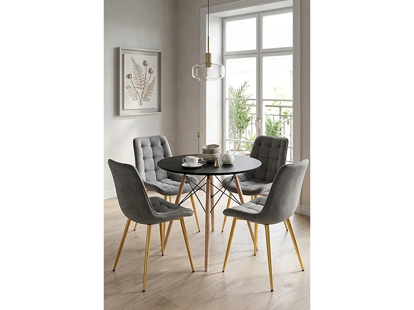 Chaise de salle à manger et cuisine BERA en velours gris foncé, pieds dorés 54x60x88 cm