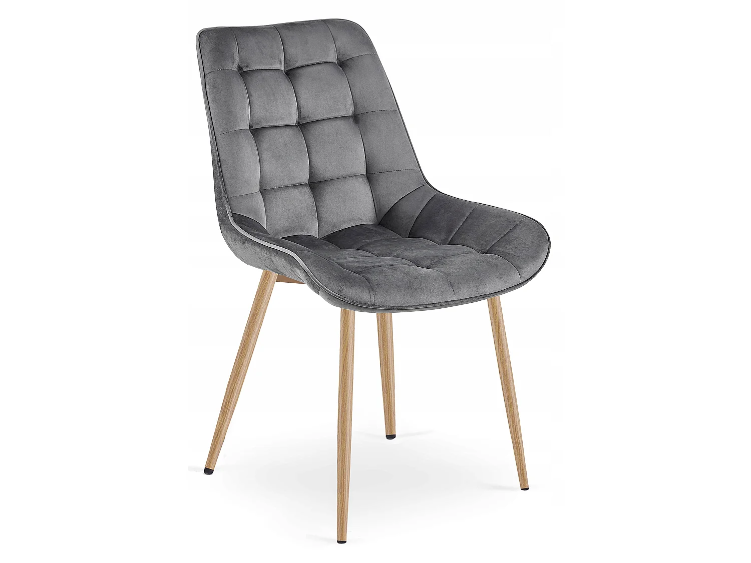 Chaise de salle à manger et cuisine BERA en velours gris foncé, pieds chêne, lot de 2