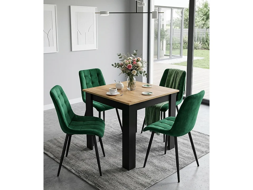 Chaise de salle à manger et cuisine SPLIT en velours vert, pieds noirs 88x49x60 cm