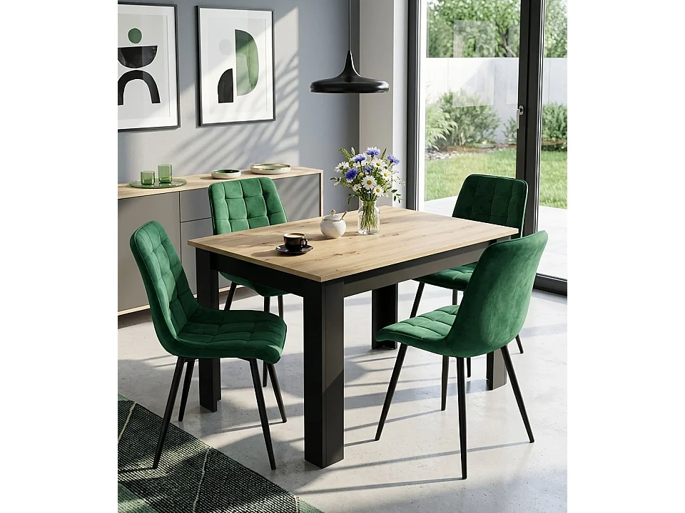 Chaise de salle à manger et cuisine SPLIT en velours vert, pieds noirs 88x49x60 cm
