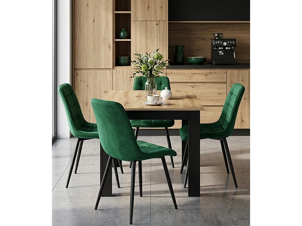 Chaise de salle à manger et cuisine SPLIT en velours vert, pieds noirs 88x49x60 cm