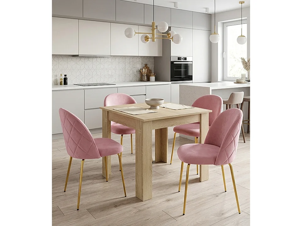 Chaise de salle à manger et cuisine en velours rose clair pieds dorés x 4 49x55x78 cm