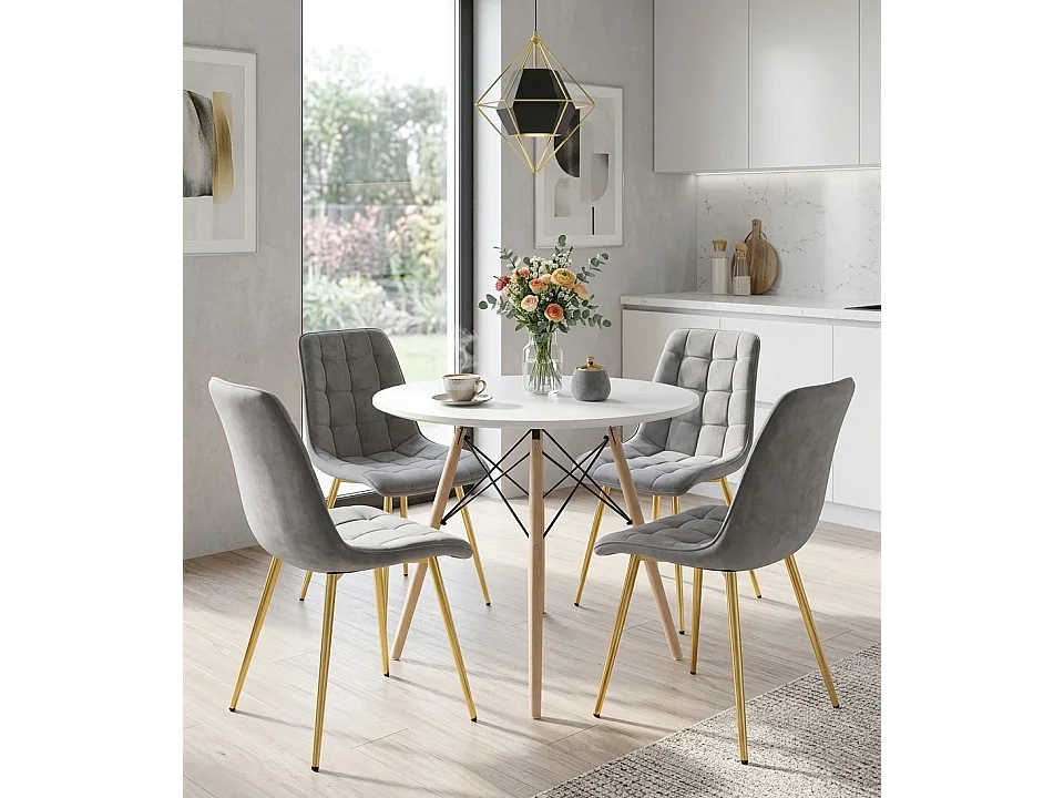 Esszimmerstuhl SPLIT Samt Metall hellgrau gold 88x49x60 cm