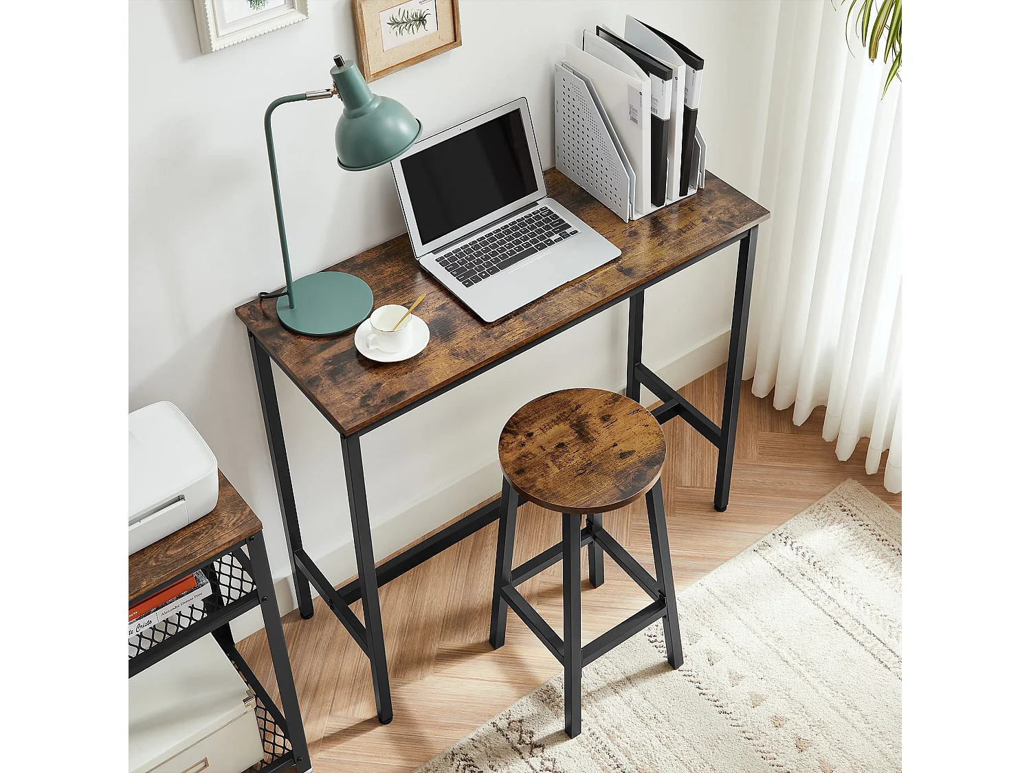 Table de bar avec 2 tabourets en métal noir 90 cm