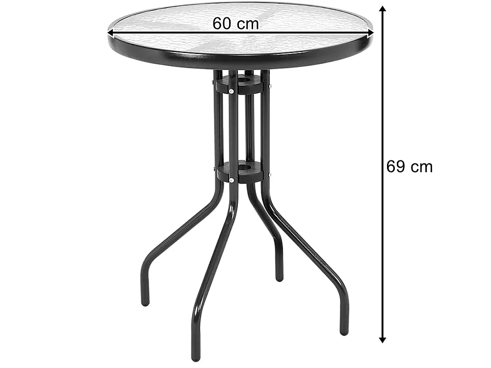 Table ronde Island 60 cm + 2 chaises Sofia gris foncé, verre trempé, 60 cm