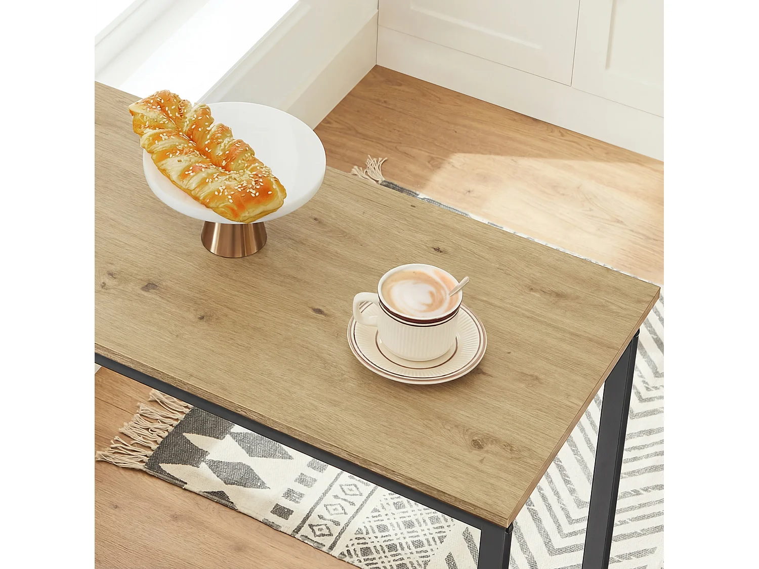 Table de bar + 2 tabourets artisan en bois et acier noir 100x40x90 cm