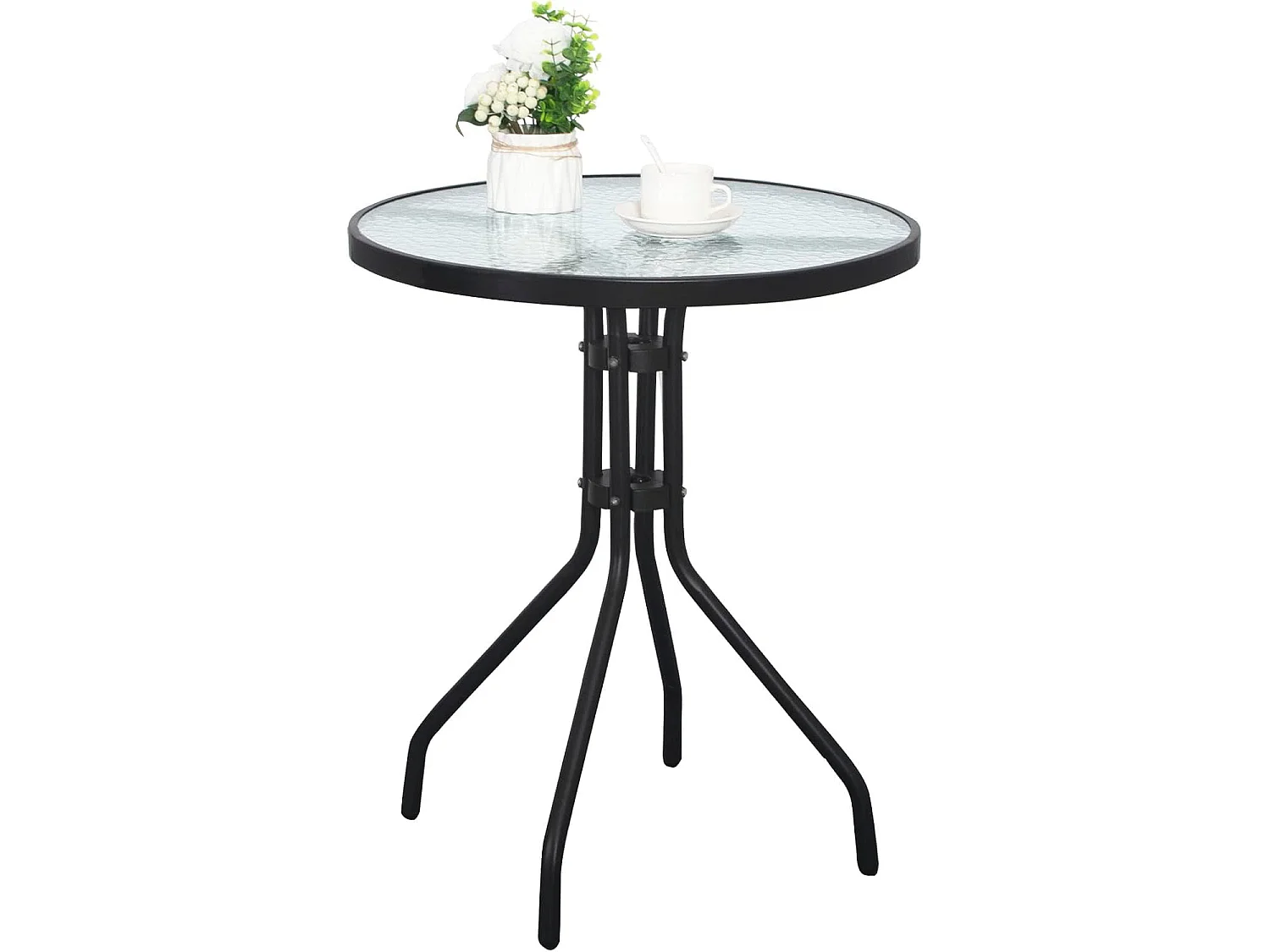 Ensemble table ronde Island 60 cm + 4 chaises Sofia noires textilène métal 60 cm