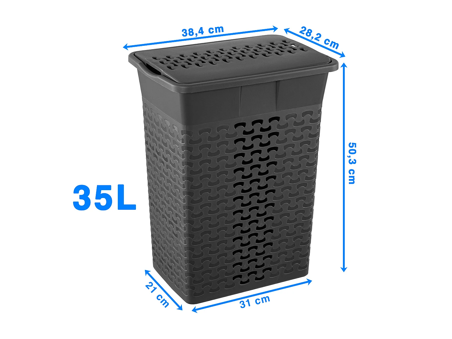 Panier à linge autoportant en plastique gris chiné 35 L 38,4x28,2x50,3 cm