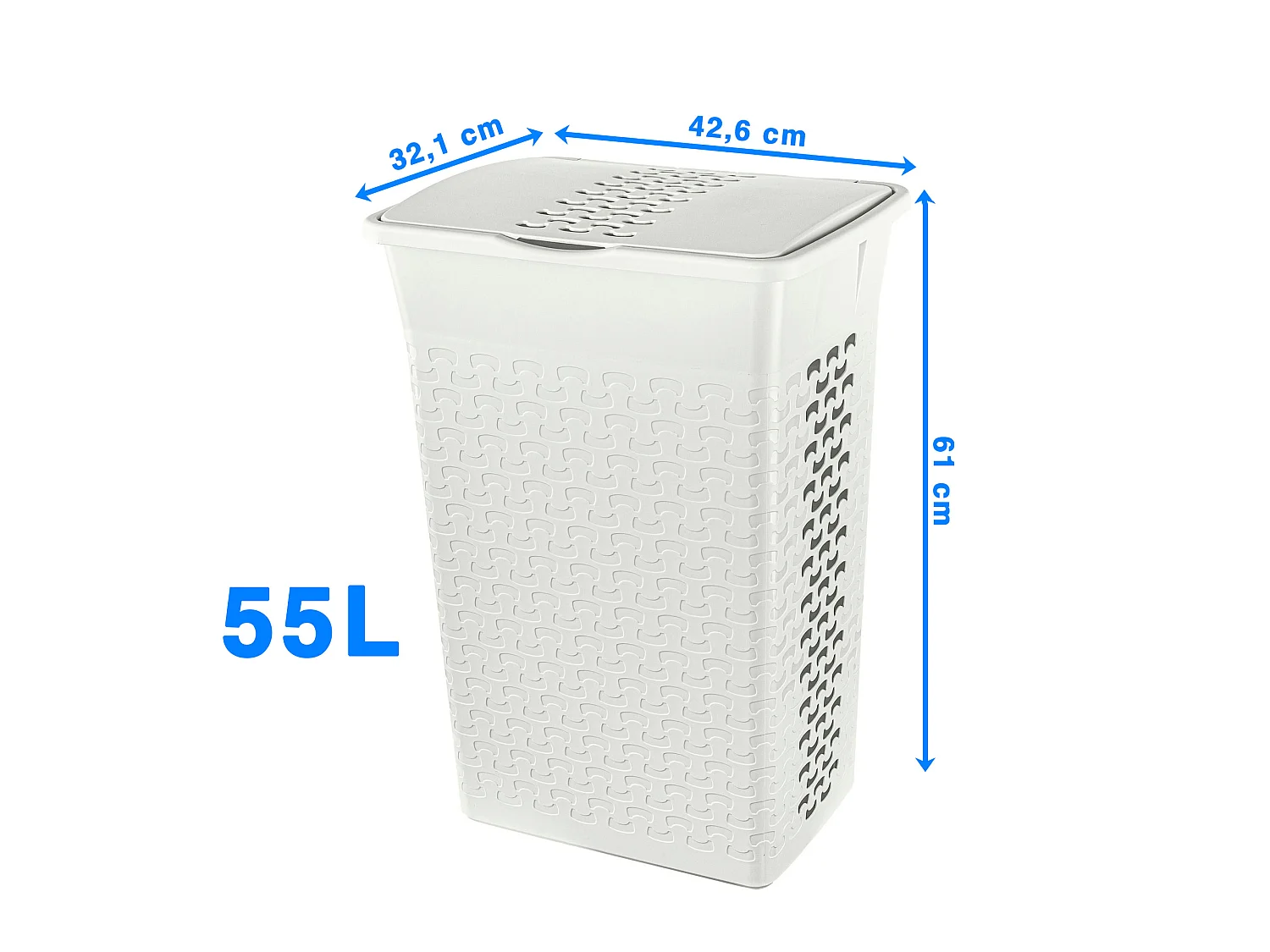Panier à linge autoportant en plastique blanc 55 L 42.6x32.1x61 cm
