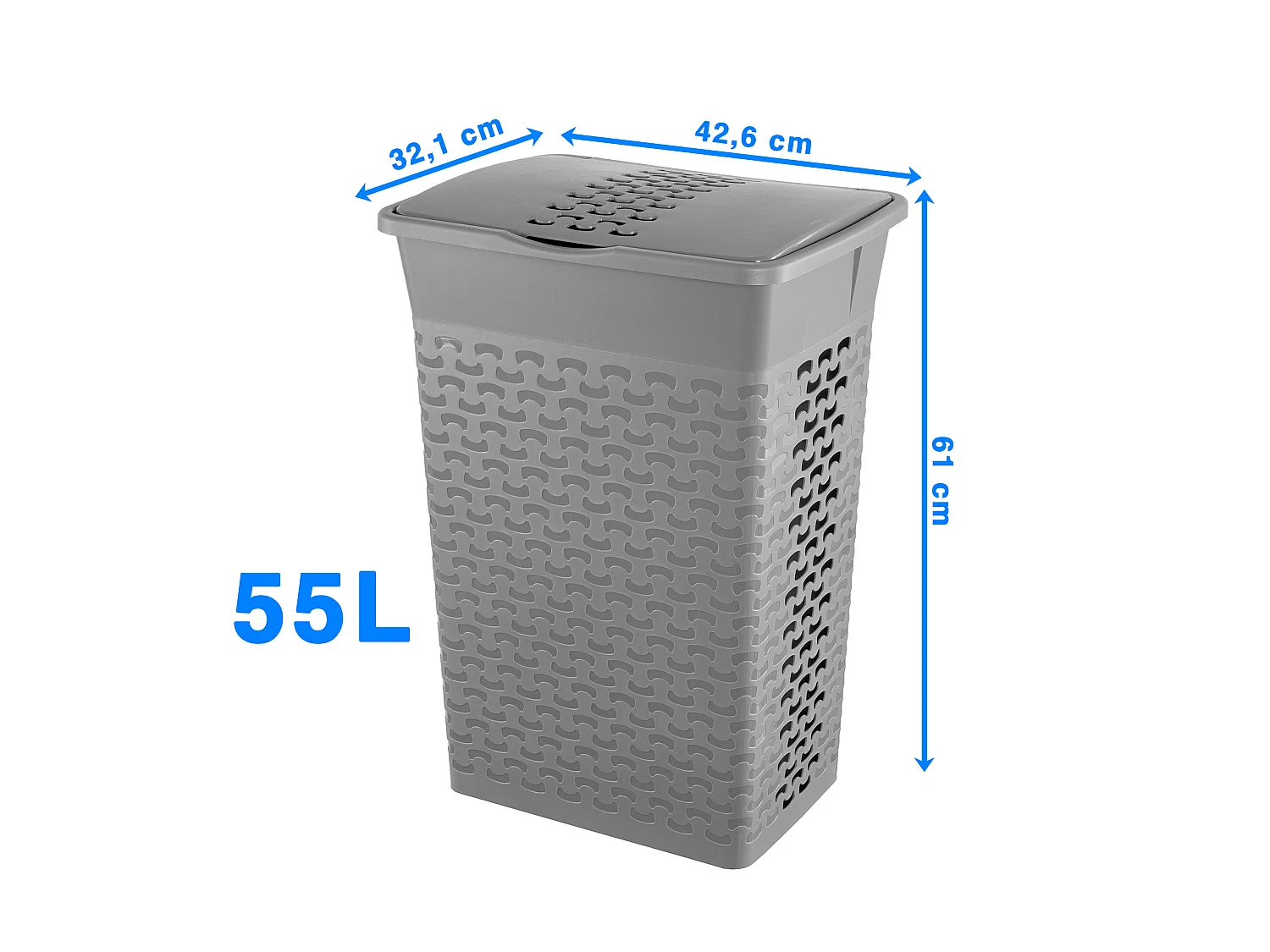 Panier à linge autoportant perforé plastique gris 55 L 42,6x32,1x61 cm