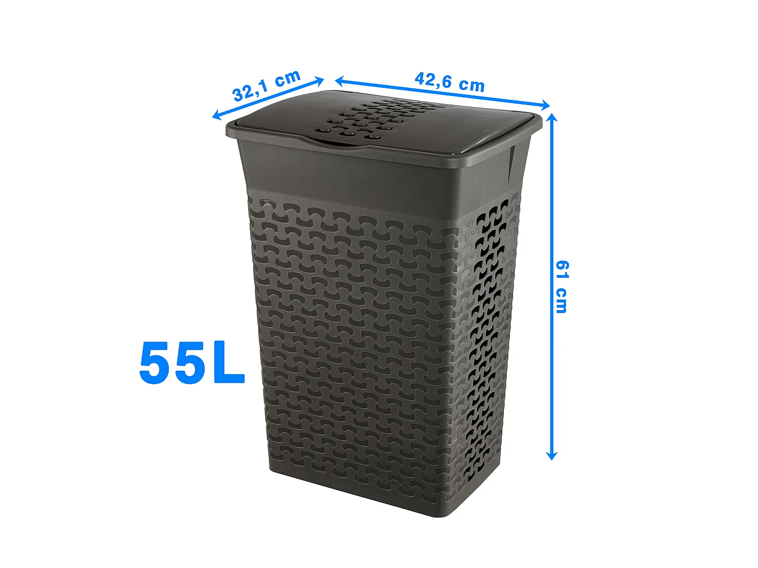 Panier à linge autoportant en plastique gris chiné 55 L 42.6x32.1x61 cm