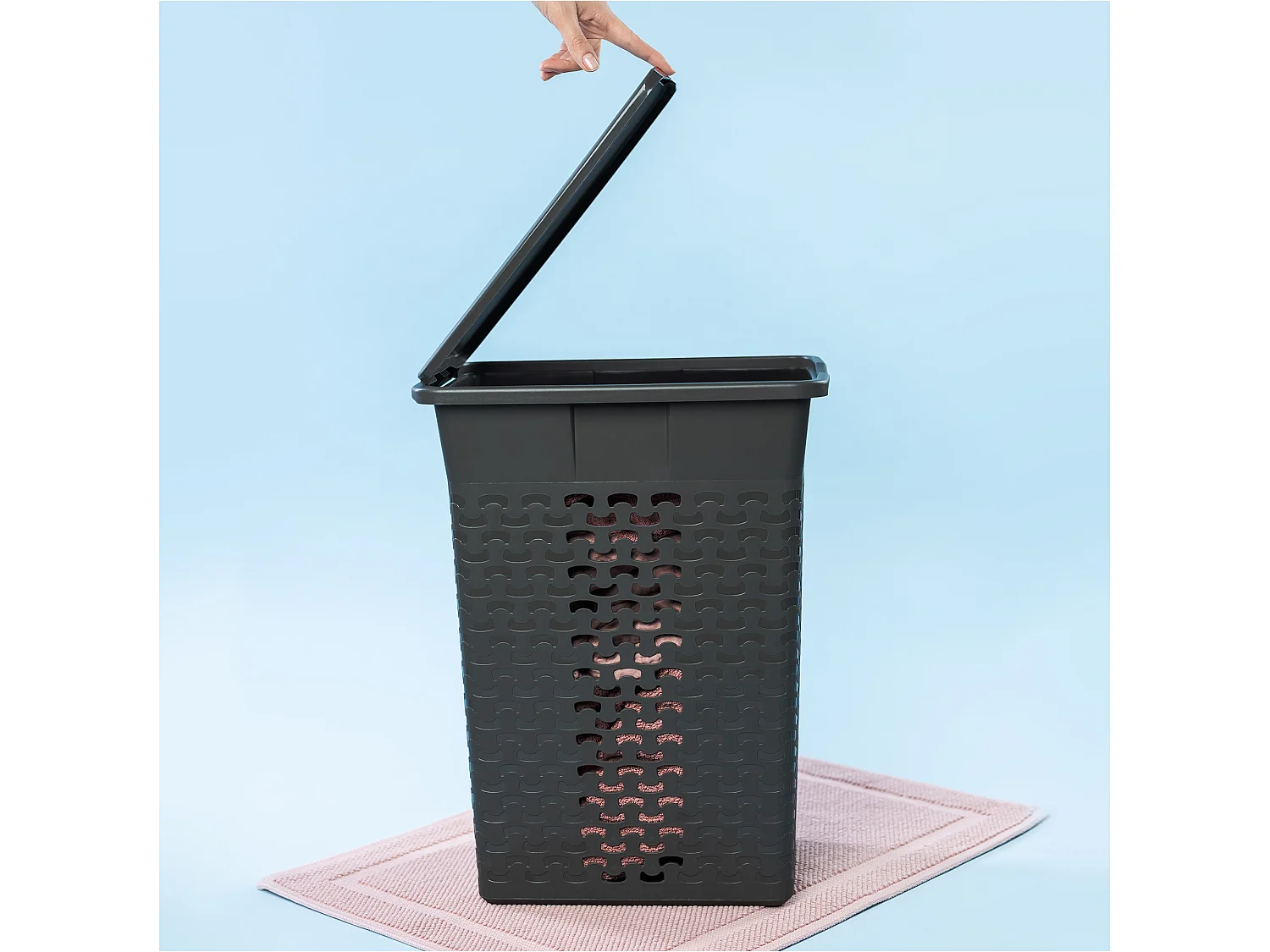 Panier à linge autoportant en plastique gris chiné 55 L 42.6x32.1x61 cm