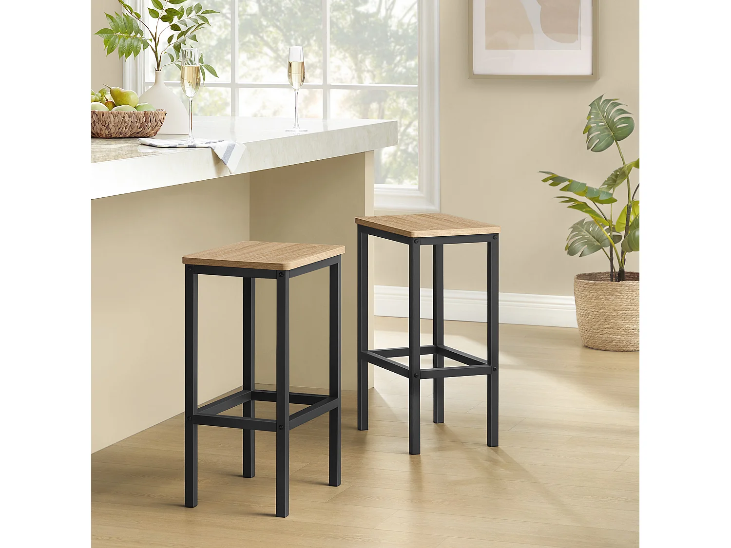Lot de 2 tabourets de bar loft Sonoma métal noir 40x30x65 cm