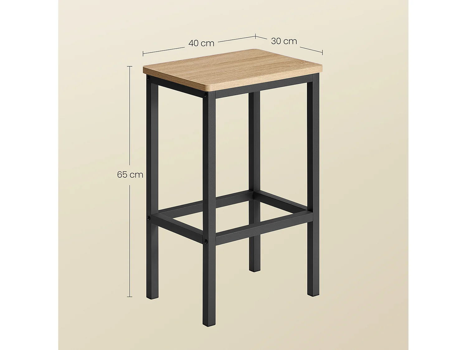 Lot de 2 tabourets de bar loft Sonoma métal noir 40x30x65 cm