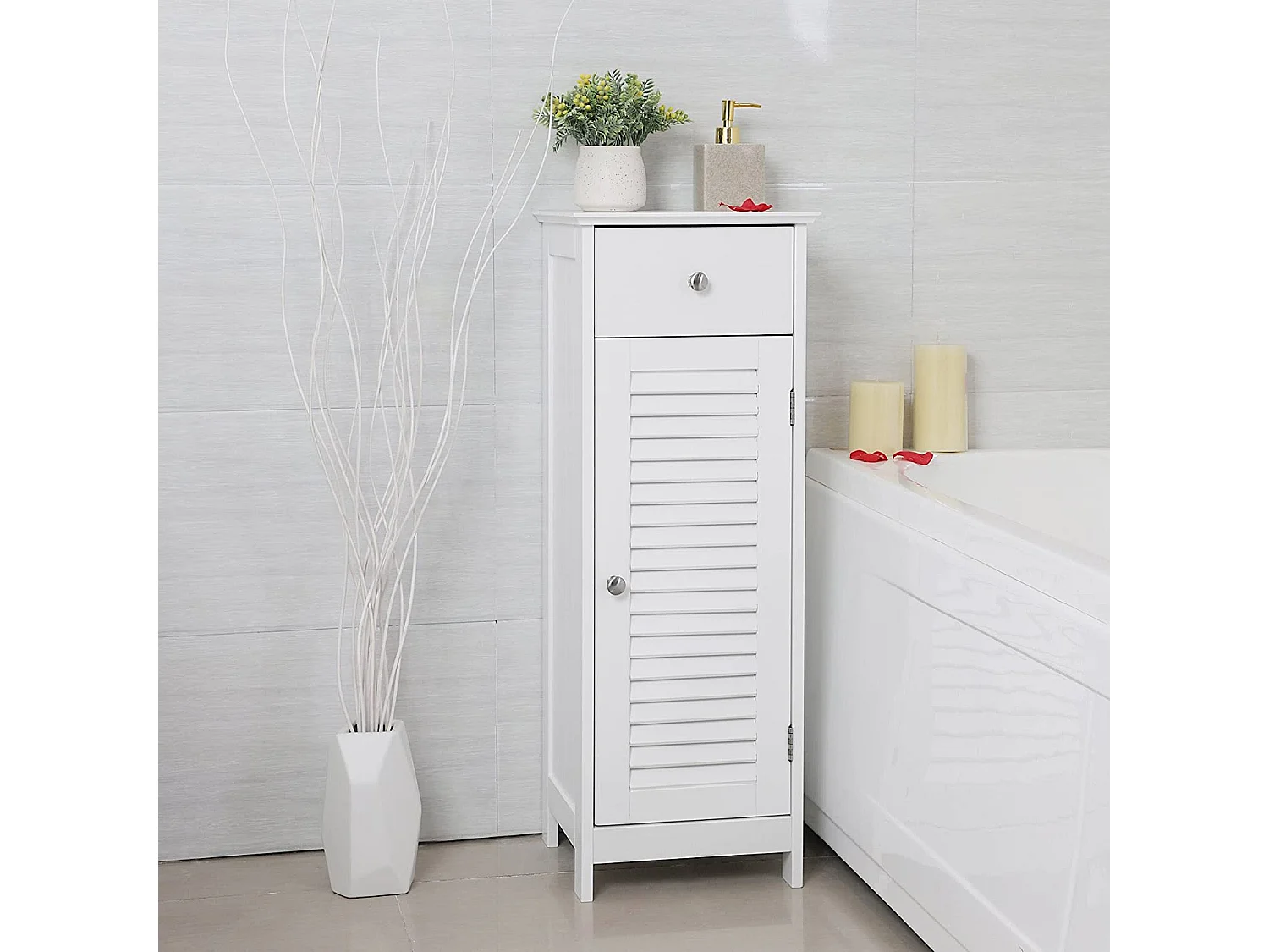 Meuble colonne de salle de bain pratique MDF blanc 32x30x87 cm