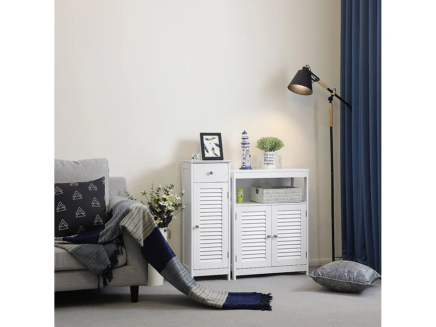 Meuble colonne de salle de bain pratique MDF blanc 32x30x87 cm