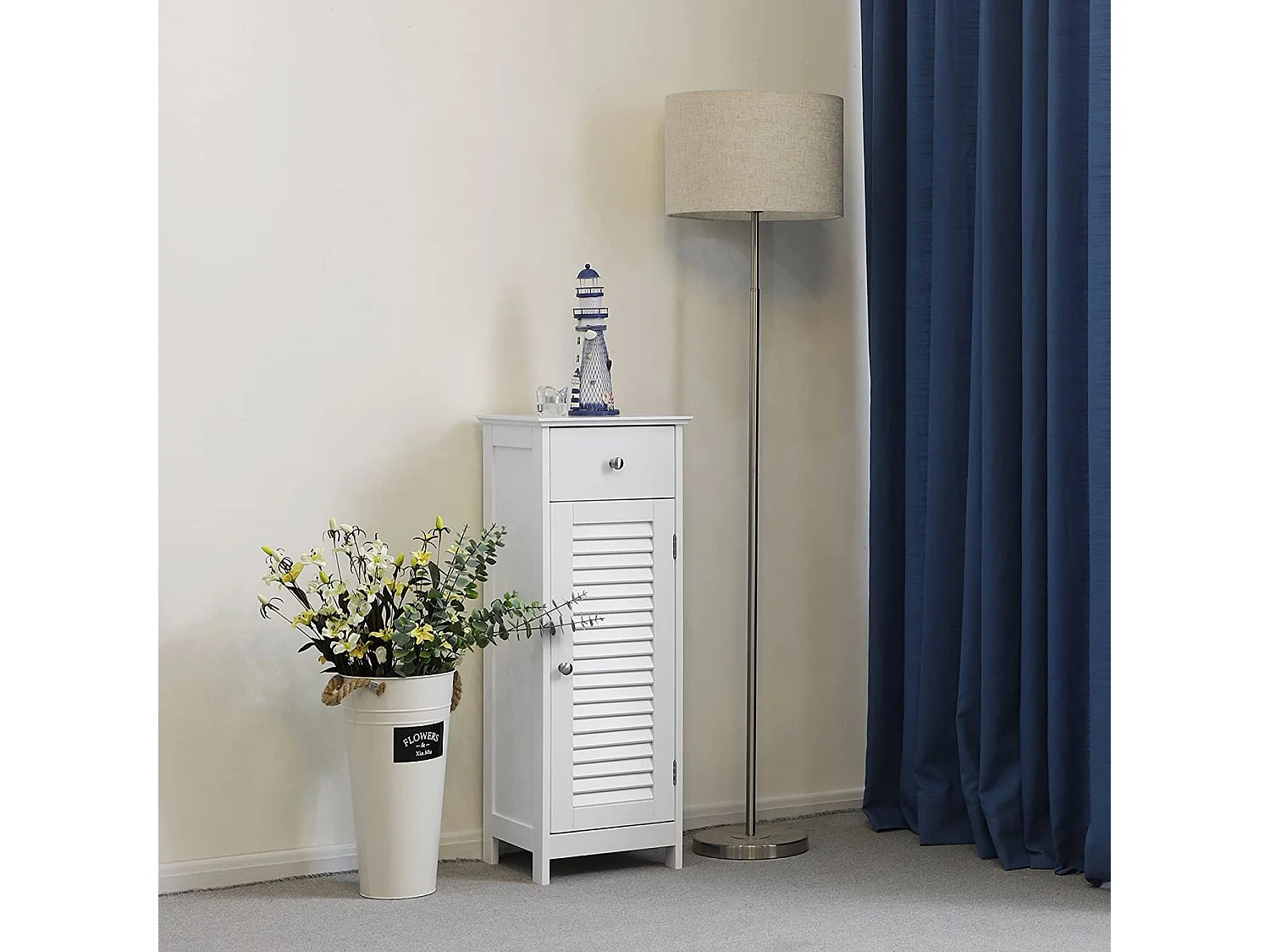 Meuble colonne de salle de bain pratique MDF blanc 32x30x87 cm