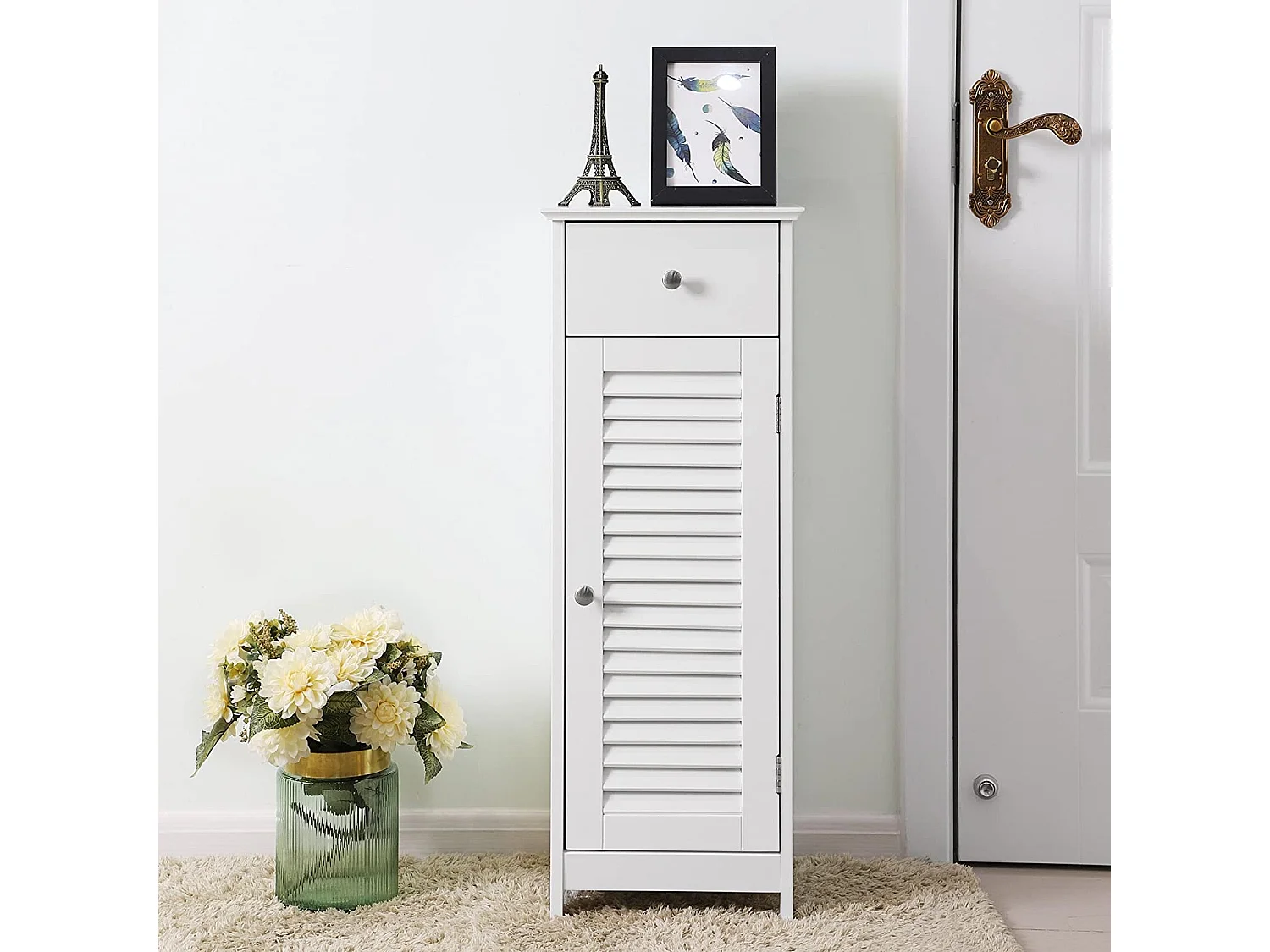 Meuble colonne de salle de bain pratique MDF blanc 32x30x87 cm