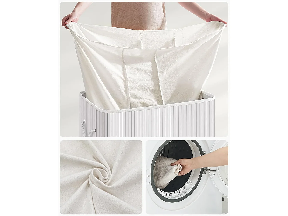 Panier à linge pliable en bambou blanc 60x40x61,5 cm - LCB091W01