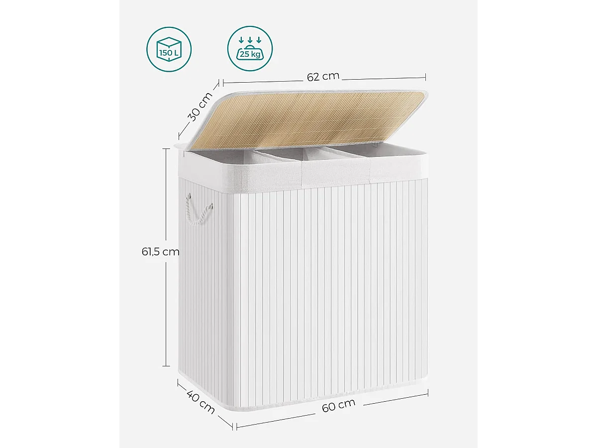 Panier à linge pliable en bambou blanc 60x40x61,5 cm - LCB091W01