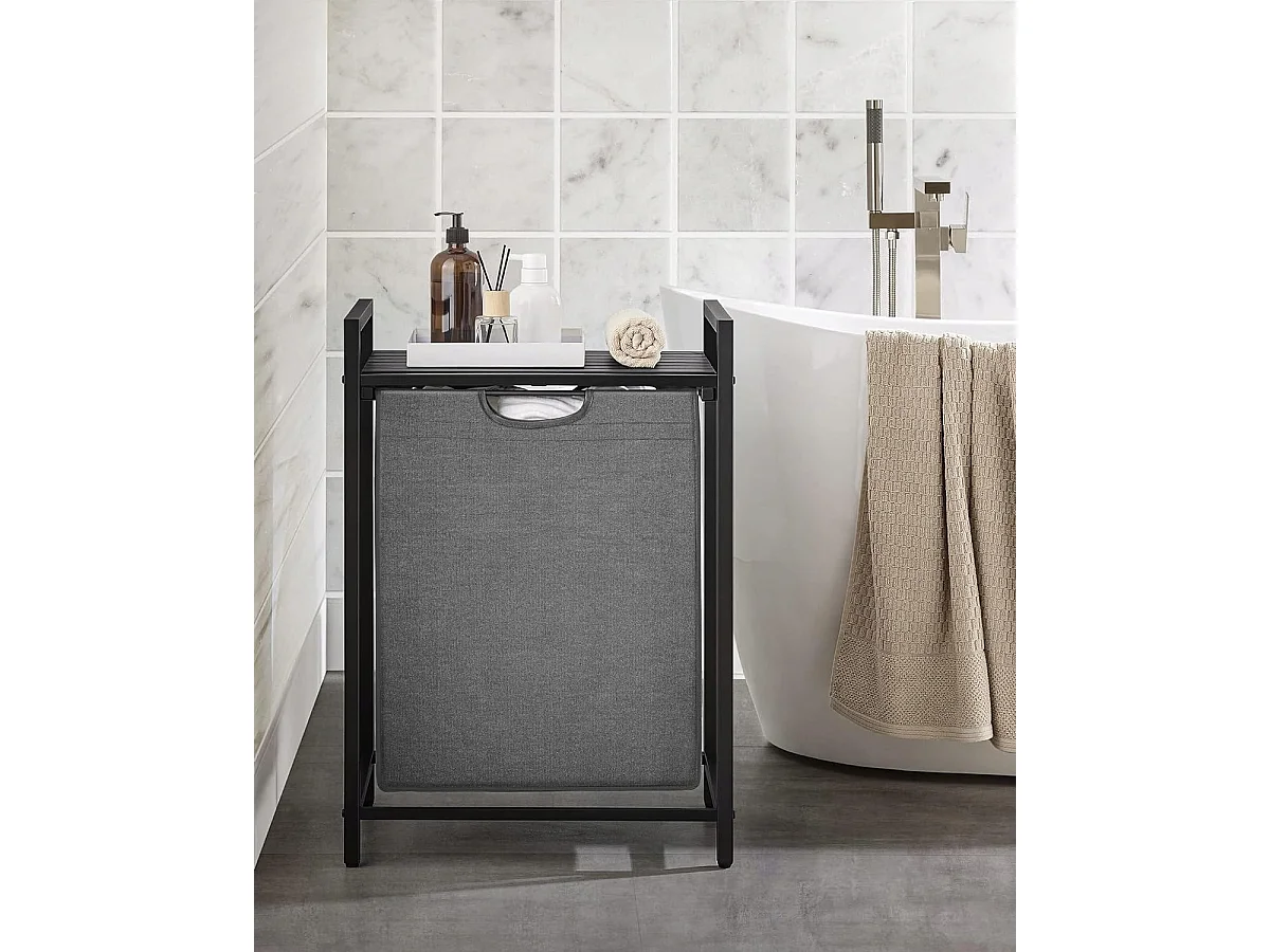 Badkamerkast met wasmand metaal zwart 50x33x72 cm