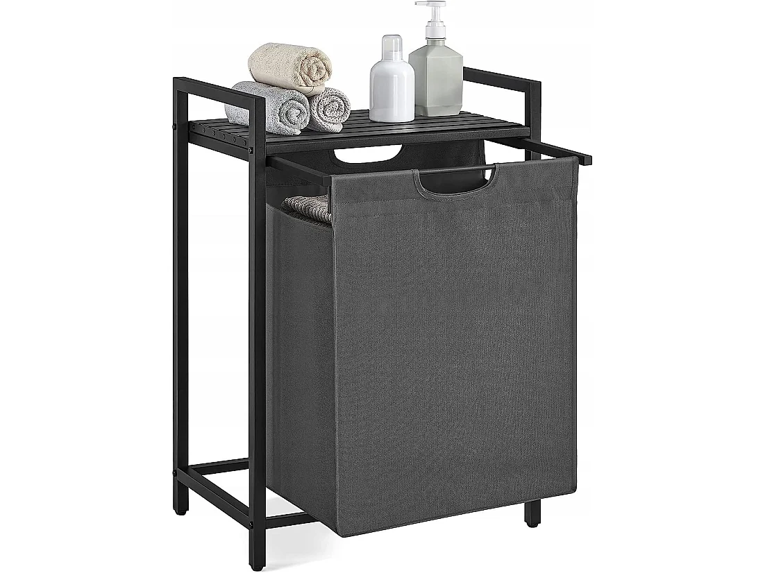 Badkamerkast met wasmand metaal zwart 50x33x72 cm