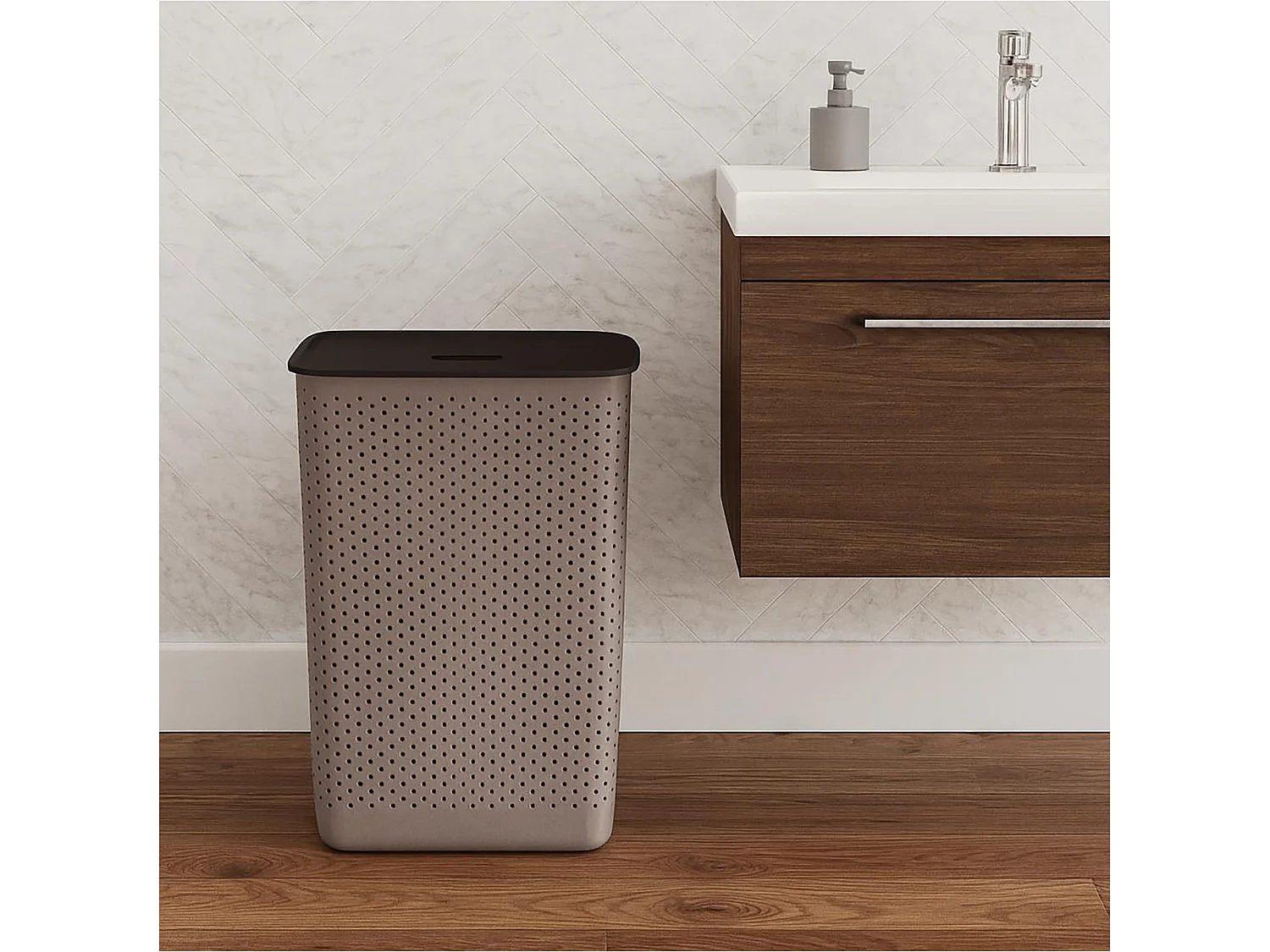 Panier à linge autoportant en plastique marron 60 L 58x45x34 cm