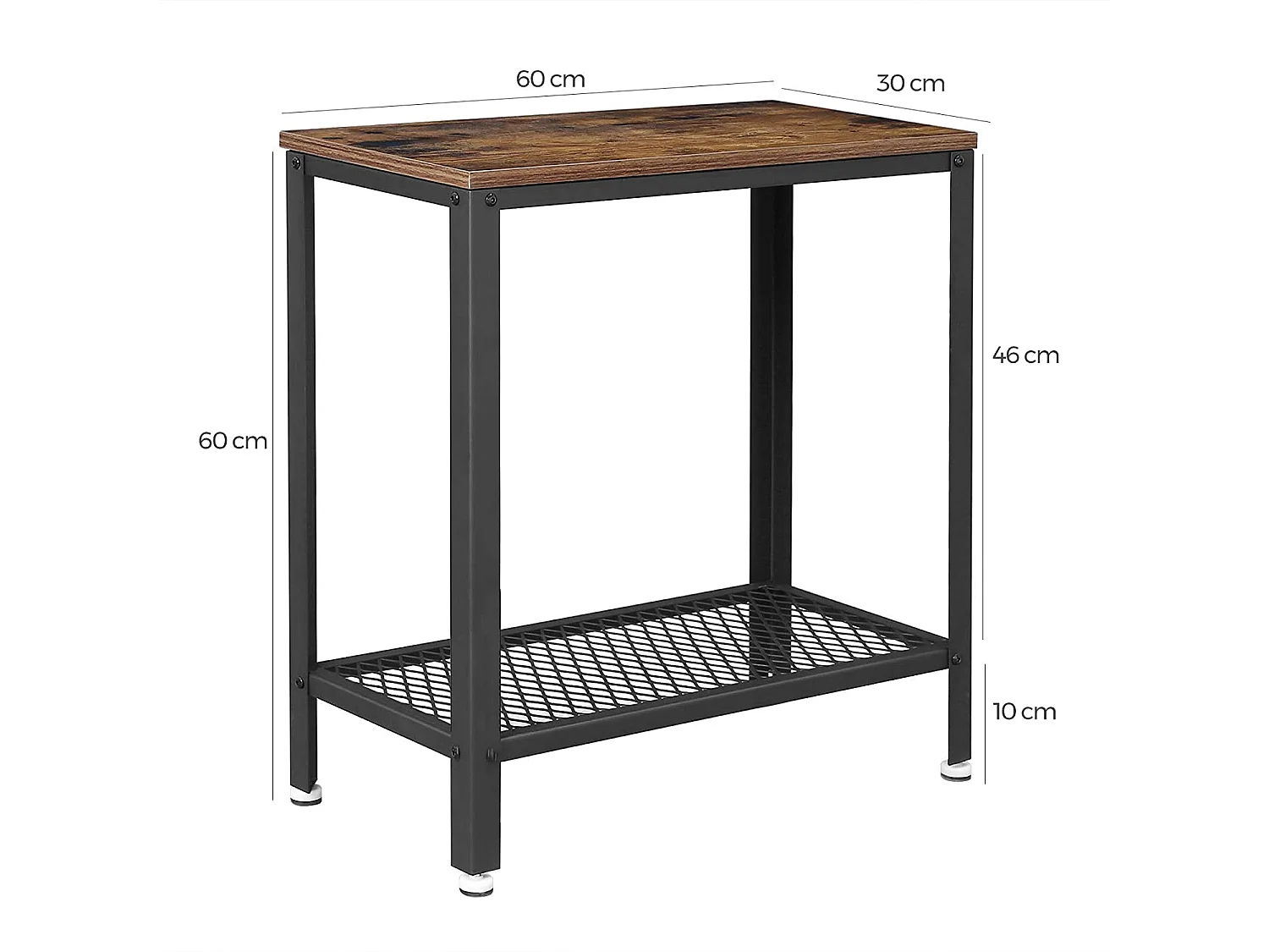 Loft consoletafel met plank, spaanplaat en metaal, rustiek bruin, 60x30x60 cm
