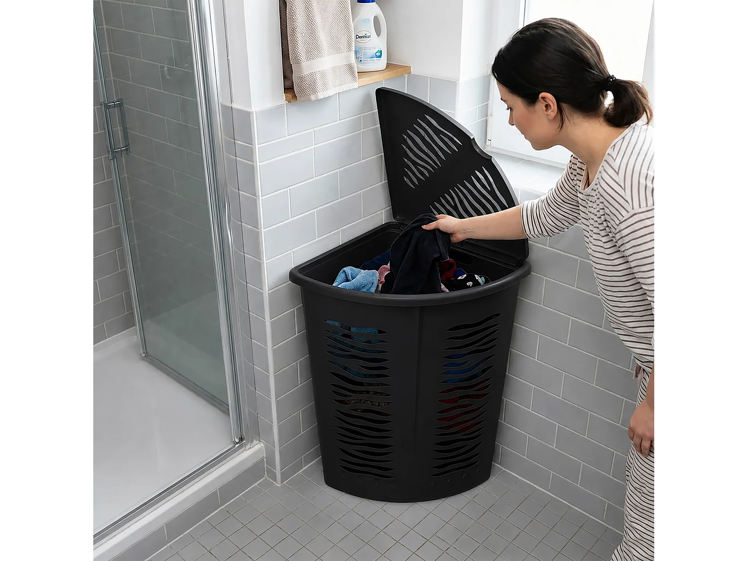 Panier à linge d’angle avec couvercle plastique anthracite 45 l 52 cm