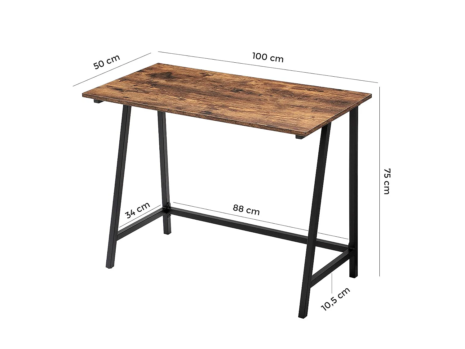 Bureau informatique stable en panneau de particules gris foncé 140x60x75 cm