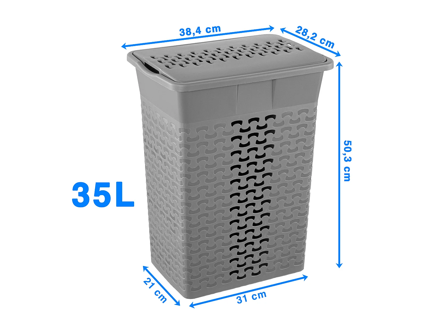 Panier à linge sur pied aéré en plastique gris 35 L 38,4x28,2x50,3 cm